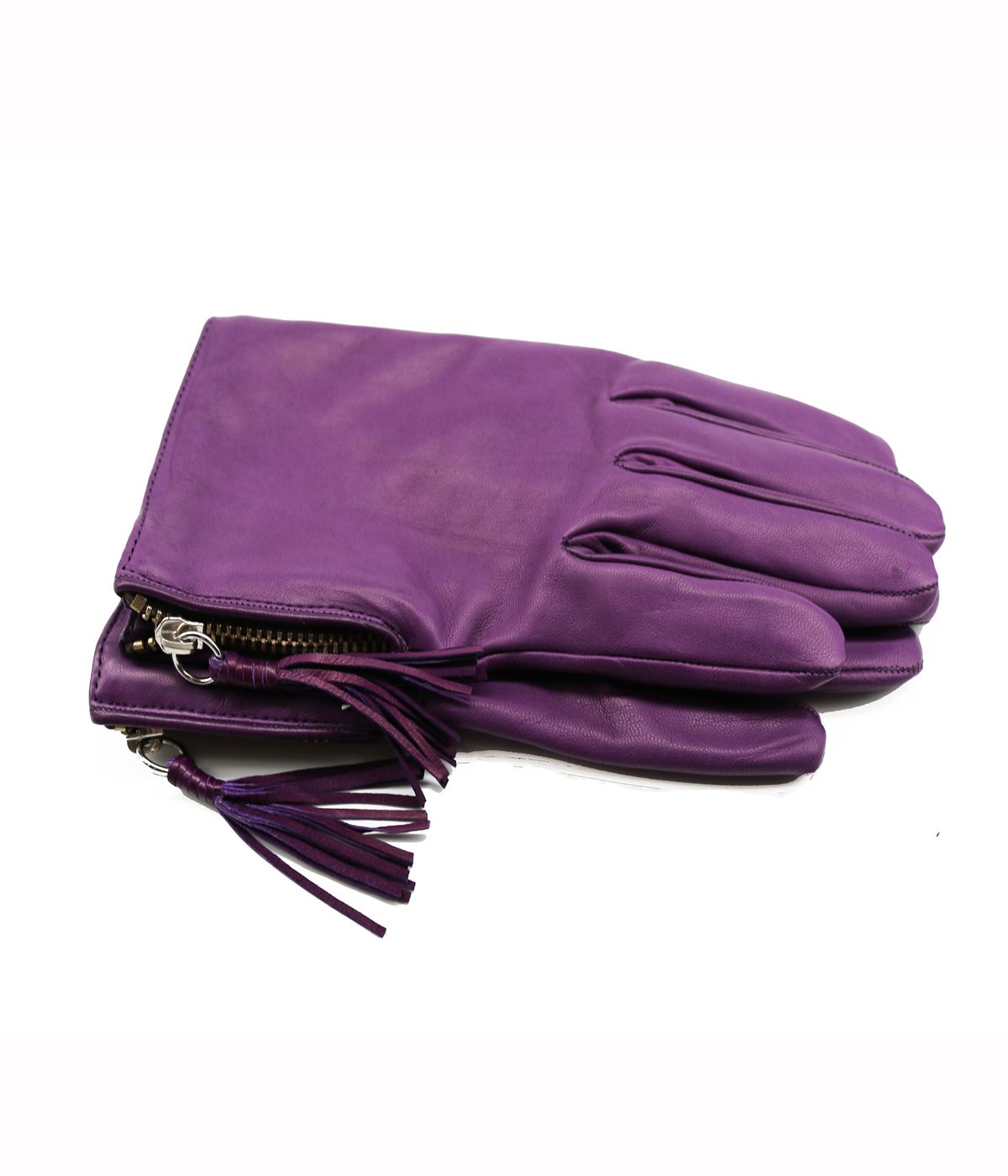 Leather Gloves With Zipper And Tassle Iris