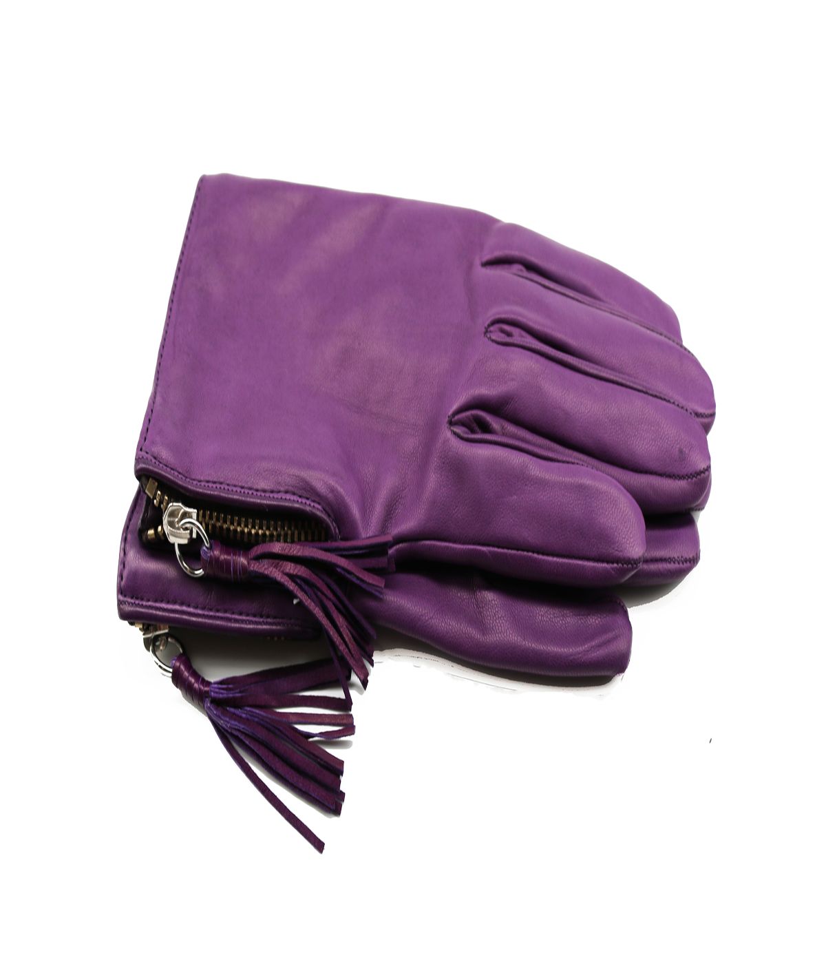 Leather Gloves With Zipper And Tassle Iris