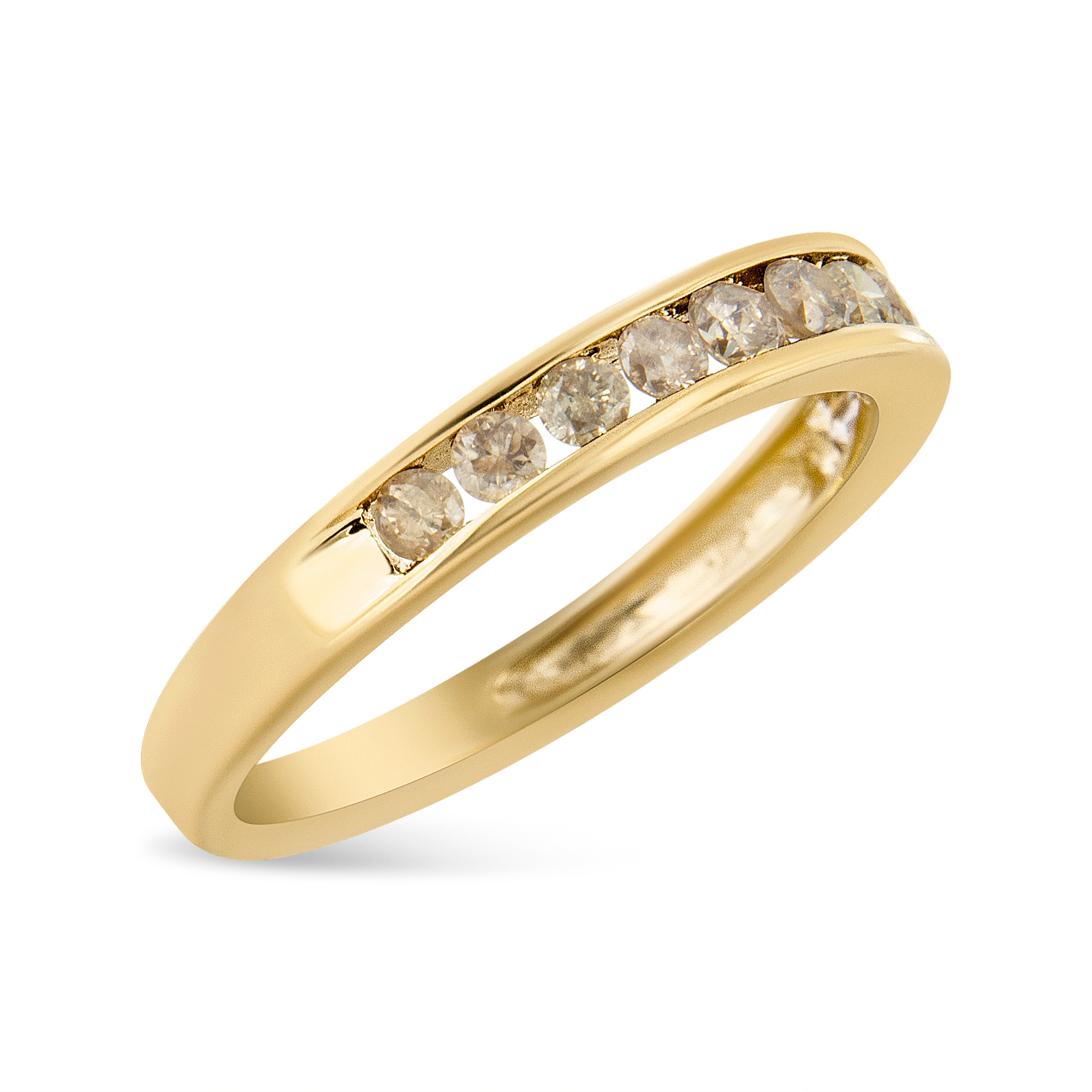 14K Yellow Gold Plated .925 Sterling Silver 1/2 Cttw Channel Set Round Champagne Diamond 11 Stone Band Ring (K-L Color, I1-I2 Clarity)-Size 6-2