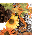 Sunflowers and Pine Cones Fall Artificial Thanksgiving Wreath Orange