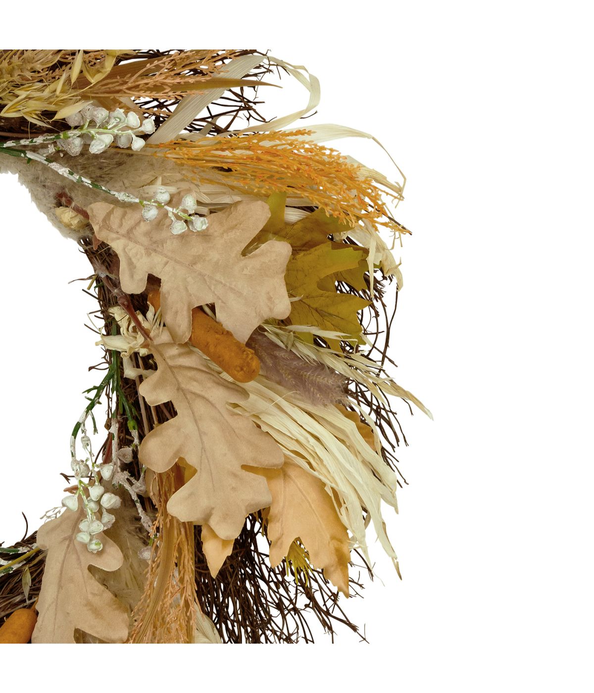 Cattail and Wheat Twig Artificial Fall Harvest Wreath Brown