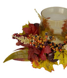 Fall Apple and Berry Glass Hurricane Pillar Candle Holder Red