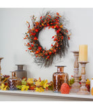 Leaves and Berries Artificial Fall Harvest Twig Wreath Red