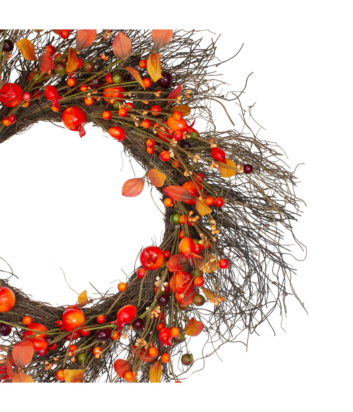 Leaves and Berries Artificial Fall Harvest Twig Wreath Red