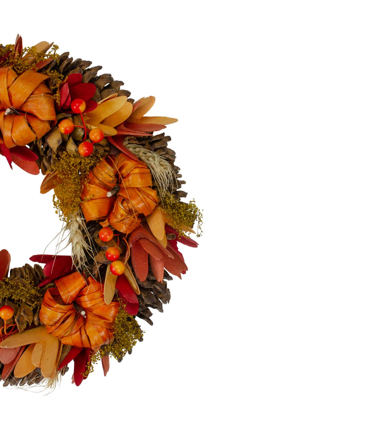 Orange Pumpkins and Berries Autumn Harvest Wreath Orange