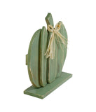 Fall Harvest Wooden Pumpkin with Bow Table Top Decoration Green