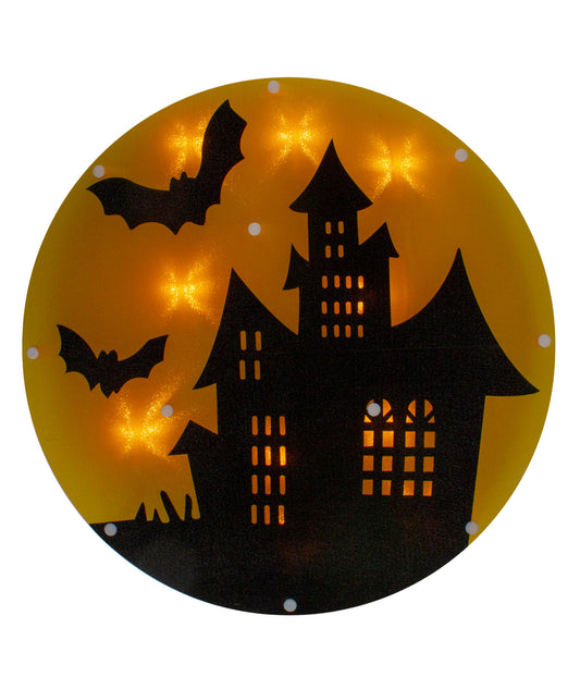 Lighted Haunted House Halloween Window Silhouette Decoration