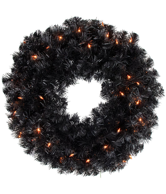 Pre-Lit Black Noble Spruce Artificial Halloween Wreath