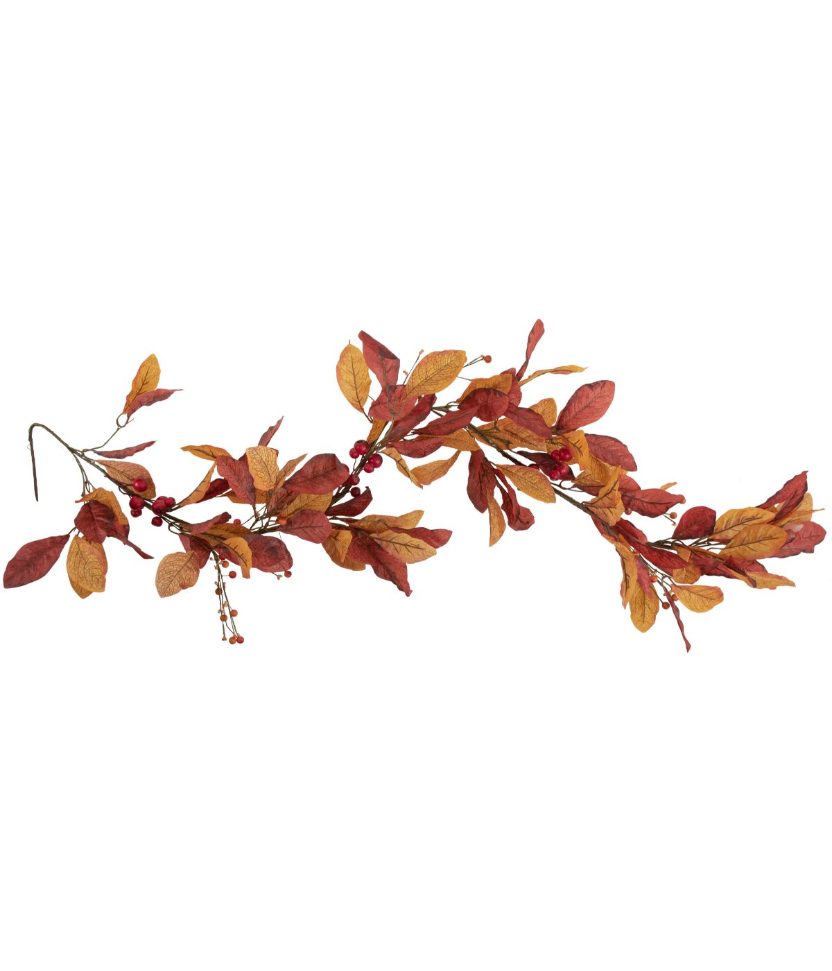 Berries with Orange and Red Leaves Artificial Fall Harvest Garland Unlit Red