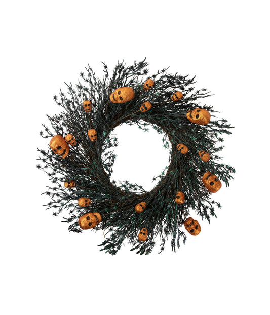 Black and Orange Skulls and Spiders Halloween Twig Wreath