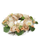 Peach and White Floral Fall Harvest Artificial Wreath Pink