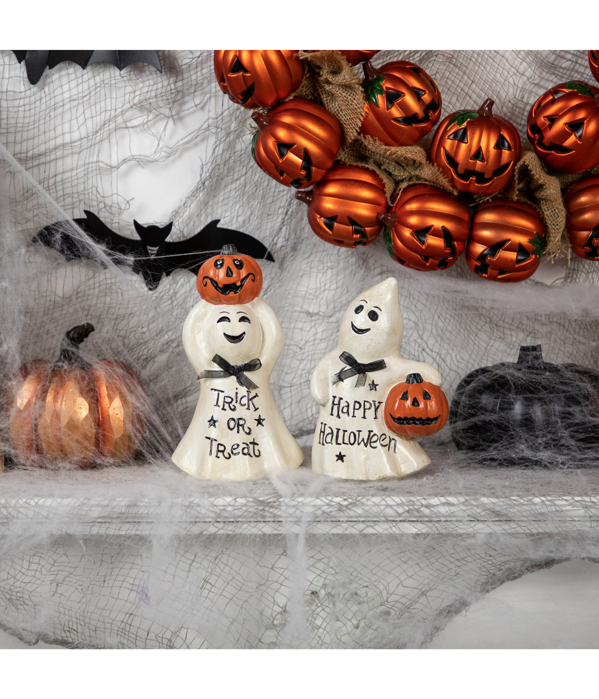 "Happy Halloween" and "Trick or Treat" Ghost Decorations Set of 2