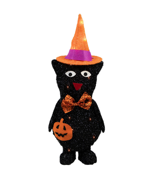 Lighted Black Cat in Witch's Hat Halloween Yard Decoration