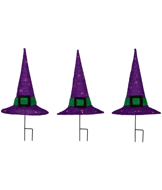 Lighted Purple Witches Hat Outdoor Halloween Pathway Markers