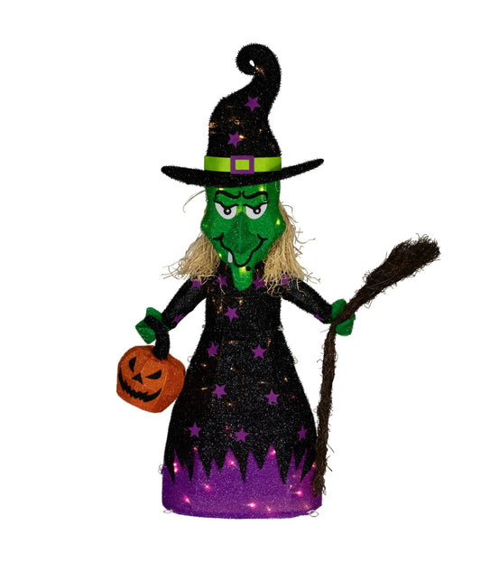 Lighted Witch with Broom Outdoor Halloween Decoration