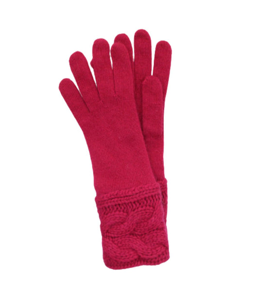 Gloves With Cables On Cuff Berry Cherry