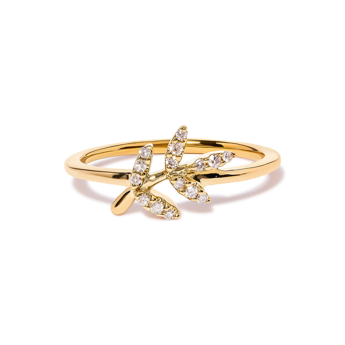 10K Yellow Gold 1/10 Cttw Diamond Leaf and Branch Ring (H-I Color, I1-I2 Clarity)-Ring Size 6-1