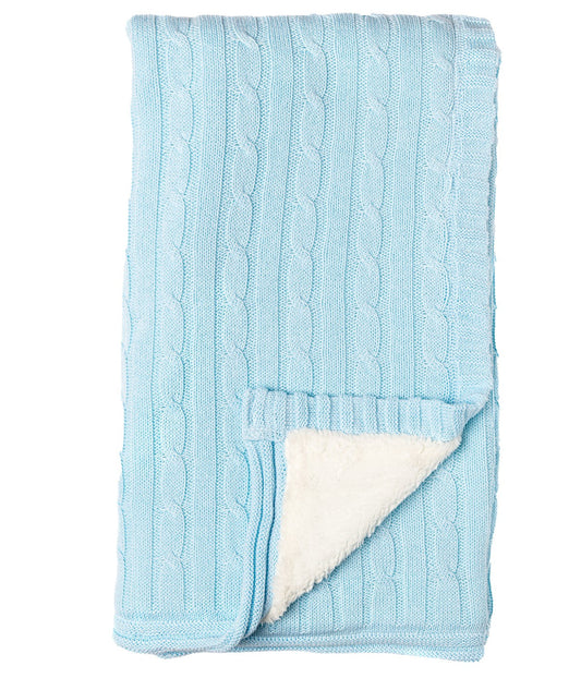 Baby Boys and Baby Girls Cotton Cable Knit Sherpa Baby Blanket Blue