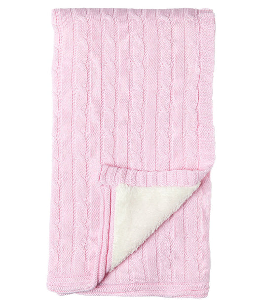 Baby Boys and Baby Girls Cotton Cable Knit Sherpa Baby Blanket Pink