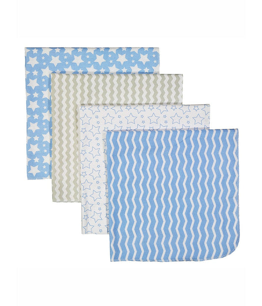 Baby Boys and Baby Girls Cotton Flannel Stars 4 Pc Baby Receiving Blankets Blue