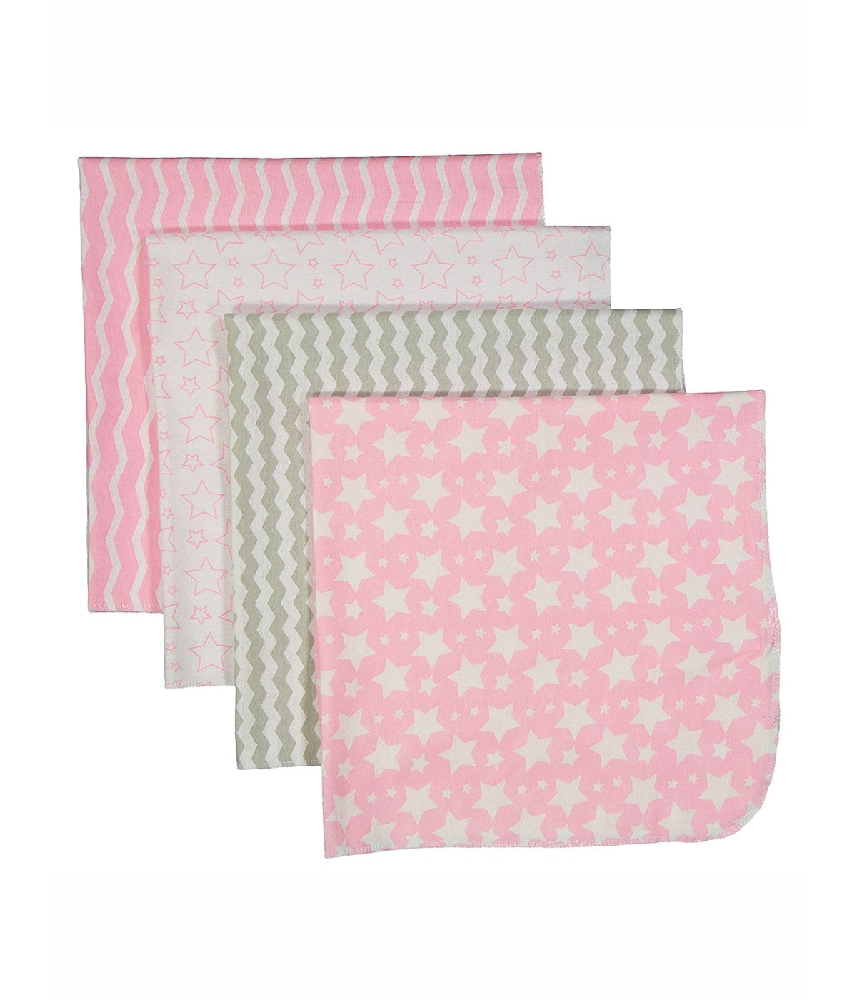 Baby Boys and Baby Girls Cotton Flannel Stars 4 Pc Baby Receiving Blankets Pink