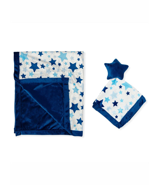 Baby Boys and Baby Girls Blanket and Matching Security Blanket Set Blue