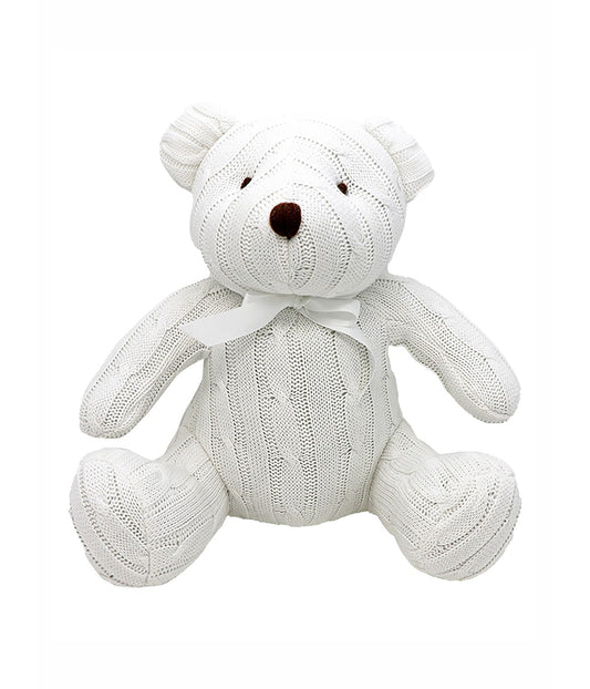 Baby Boys and Girls Large Cable Knit Bear White