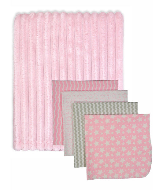 Baby Boys and Baby Girls Striped Blanket with 4 Receiving Blankets Gift Set Soft Pink