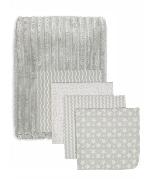 Baby Boys and Baby Girls Striped Blanket with 4 Receiving Blankets Gift Set Soft Gray