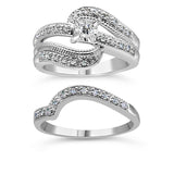 .925 Sterling Silver 1/3 Cttw Round Diamond Crisscross Engagement Ring Bridal Set (H-I Color, I1-I2 Clarity )-Size 6-2