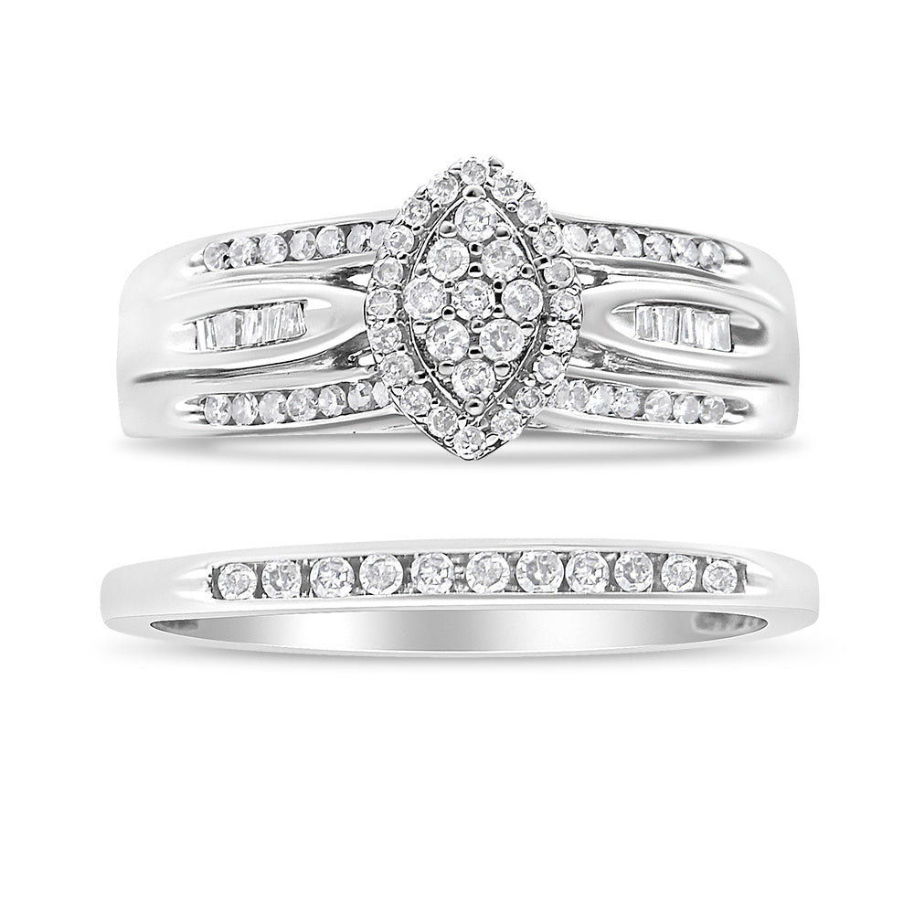 .925 Sterling Silver 1/2 Cttw Round and Baguette-Cut Diamond Engagement Bridal Set (I-J Color, I1-I2 Clarity)-Size 7-2