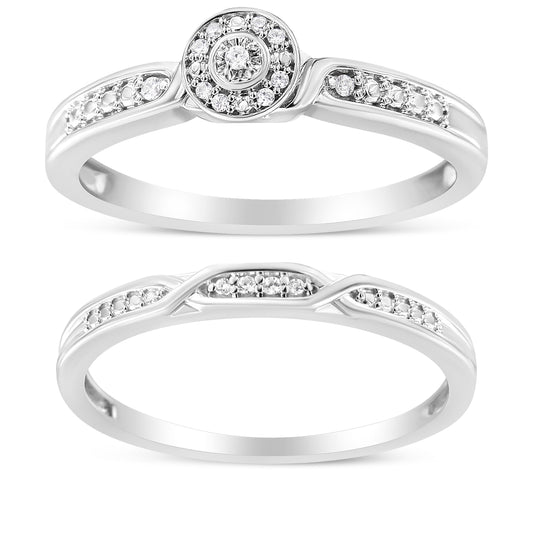 .925 Sterling Silver Diamond Accent Frame Twist Shank Bridal Set Ring and Band (I-J Color, I3 Clarity)-Size 5-1