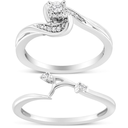 .925 Sterling Silver 1/10 Cttw Diamond Swirl and Bypass Bridal Set Ring and Band (I-J Color, I3 Clarity)-Size 5-1