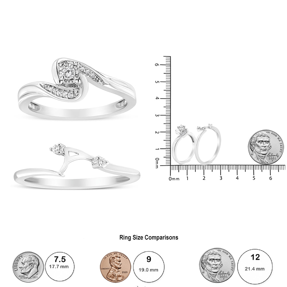 .925 Sterling Silver 1/10 Cttw Diamond Swirl and Bypass Bridal Set Ring and Band (I-J Color, I3 Clarity)-Size 8-4
