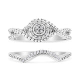 .925 Sterling Silver 1/6 Cttw Diamond Composite Halo and Split Shank Bridal Set Ring and Band  (I-J Color, I3 Clarity)-Size 6-2