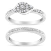  .925 Sterling Silver 1/4 Cttw Diamond Halo and Swirl Engagement Ring and Wedding Band Set (I-J Color, I3 Clarity)- Ring Size 5-1