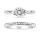 .925 Sterling Silver 1/4 Cttw Diamond Halo and Swirl Engagement Ring and Wedding Band Set (I-J Color, I3 Clarity)- Ring Size 6-2