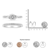 .925 Sterling Silver 1/4 Cttw Diamond Halo and Swirl Engagement Ring and Wedding Band Set (I-J Color, I3 Clarity)- Ring Size 8-4