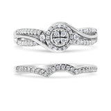 .925 Sterling Silver 1/3 Cttw Composite Diamond Frame Bypass Bridal Set Ring and Band (I-J Color, I2-I3 Clarity)-Ring Size 6-2