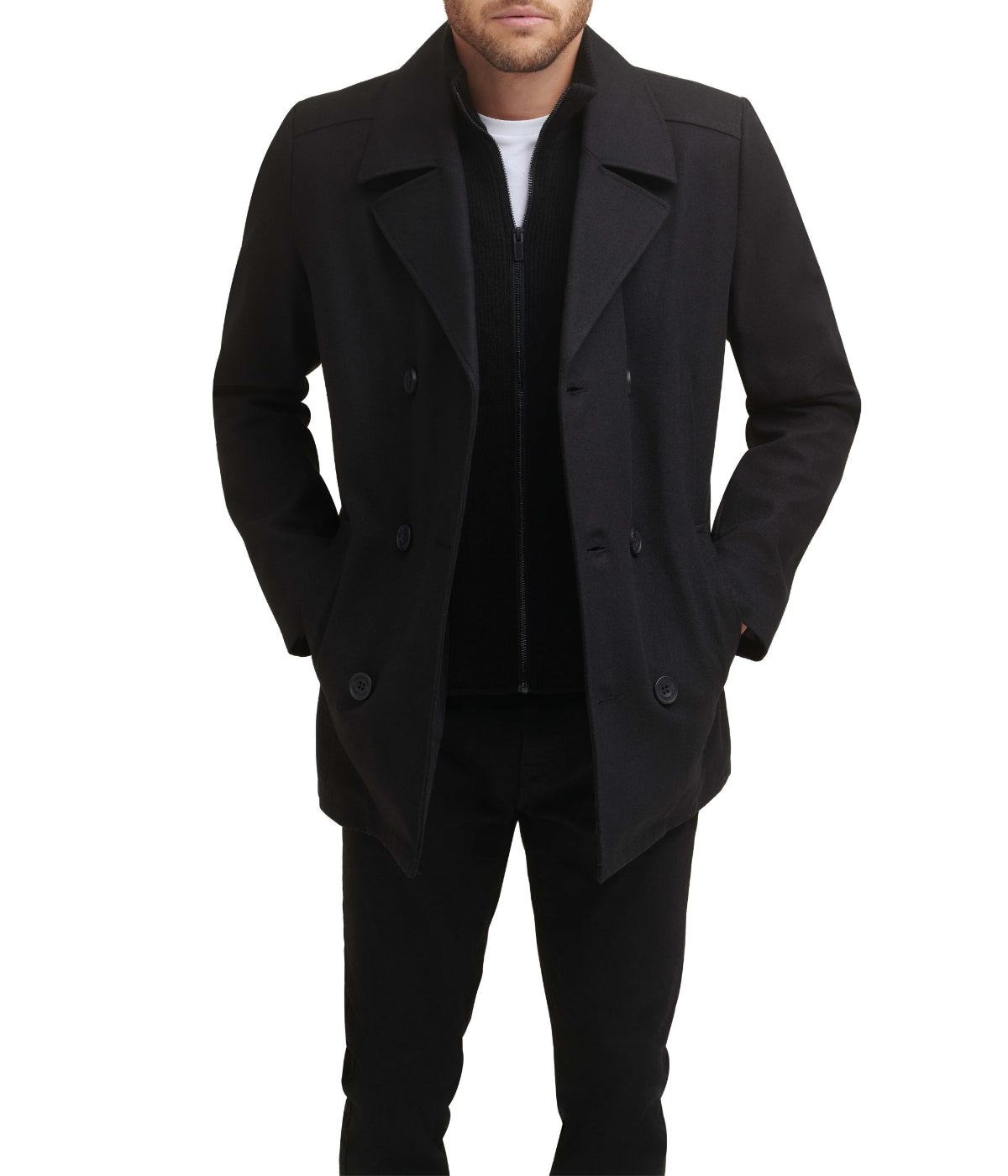 DB Classic Wool Peacoat With Rib Knit Inner Bib