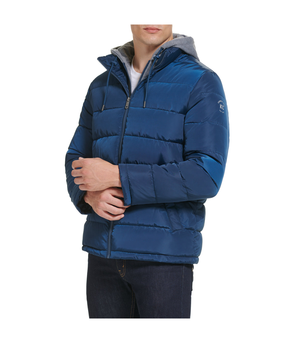 Hooded Faux Memory CF Puffer With Jersey Bib and Hood