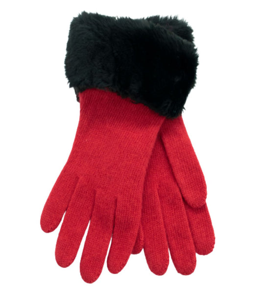 Gloves With Faux Fur Cuff Sangria Red