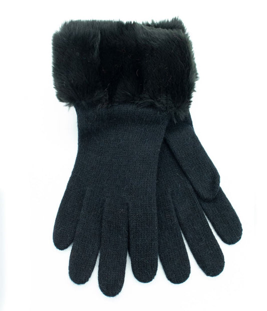 Gloves With Faux Fur Cuff Black