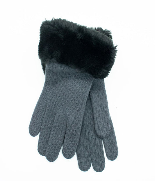 Gloves With Faux Fur Cuff Dark Grey