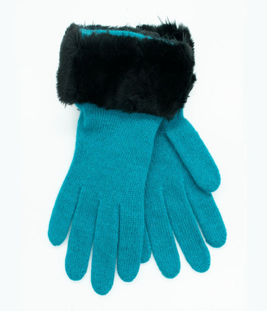 Gloves With Faux Fur Cuff Oriental Blue