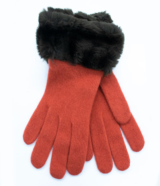 Gloves With Faux Fur Cuff Cinnamon