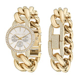 Open-Link Crystal Embellished Analog Watch-Bracelet Set