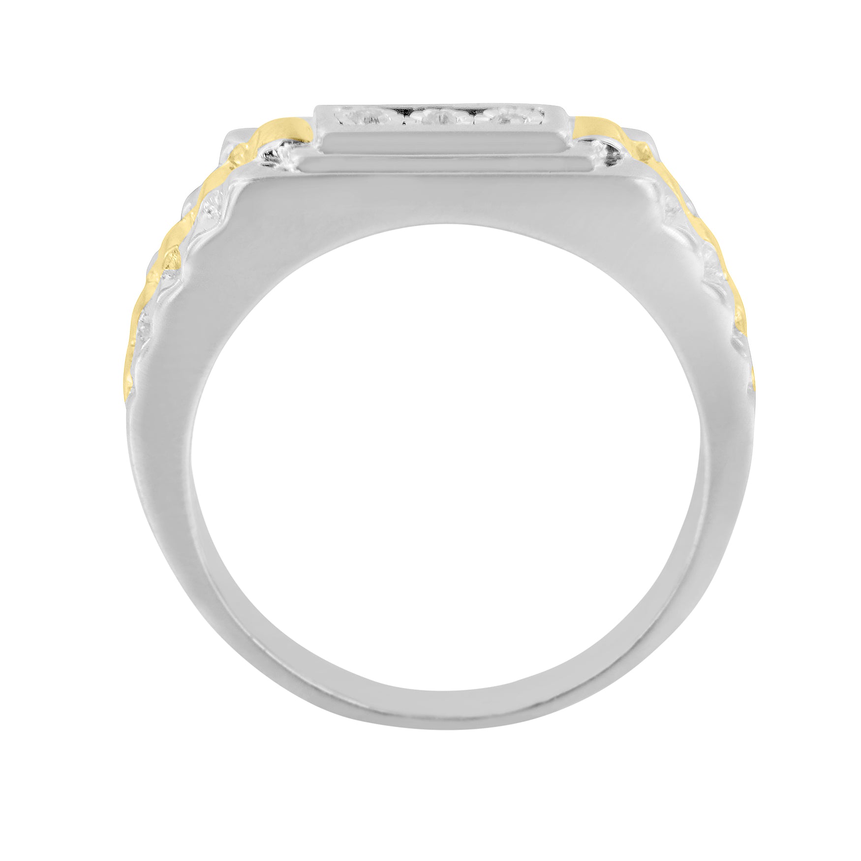 10K Yellow Gold Plated .925 Sterling Silver Diamond Accent Miracle-Set 3 Stone Ridged Band Gentlemen's Fashion Ring (I-J Color, I2-I3 Clarity)-Size 9-2