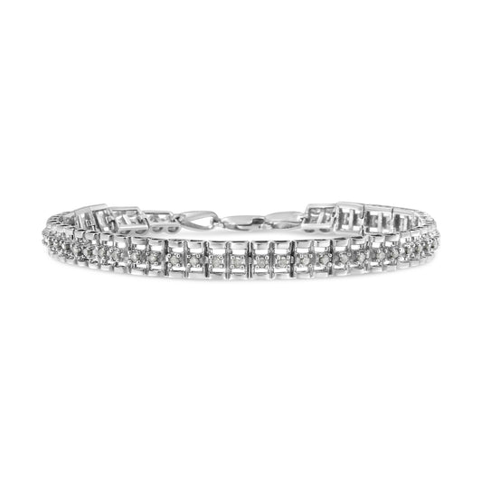 .925 Sterling Silver 1.0 Cttw Rose Cut Diamond Double-Link 7" Tennis Bracelet (I-J Color, I3 Clarity)-1