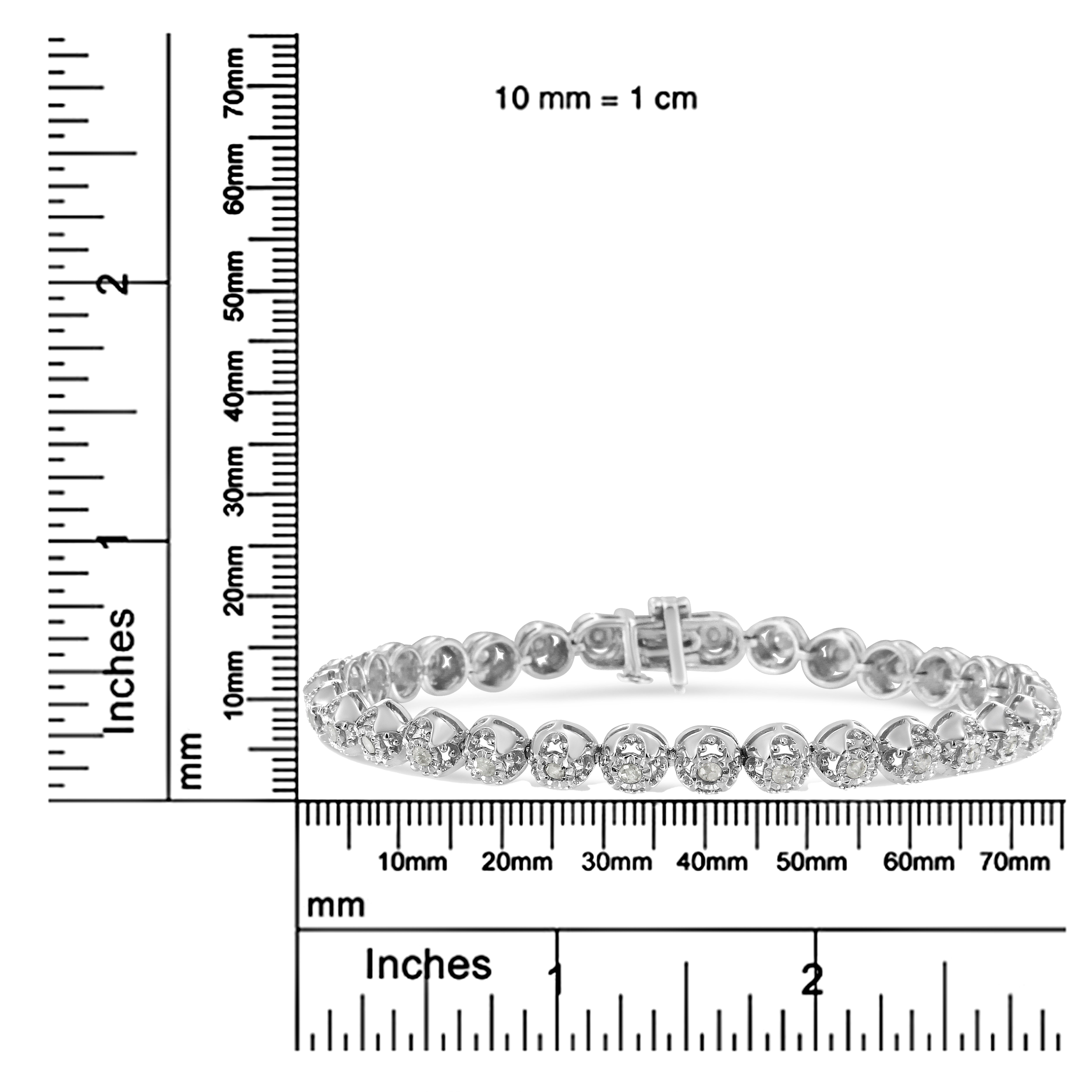 .925 Sterling Silver 1.0 Cttw Diamond Miracle-Plate Open Quatrefoil Flower Circle-Link 7" Tennis Bracelet (I-J color, I3 clarity)-4